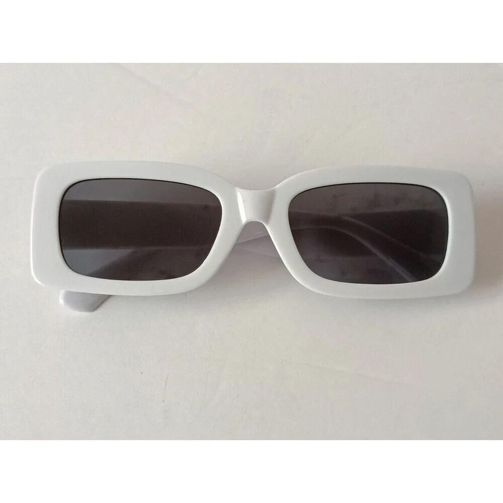 Rectangular Sunglasses White Tinted Lens Unisex
